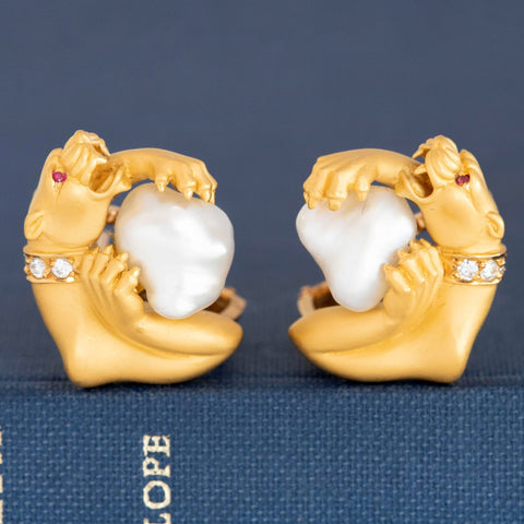 Vintage Pearl Panther Earrings, by Carrera y Carrera