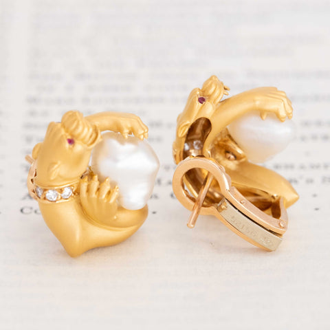 Vintage Pearl Panther Earrings, by Carrera y Carrera