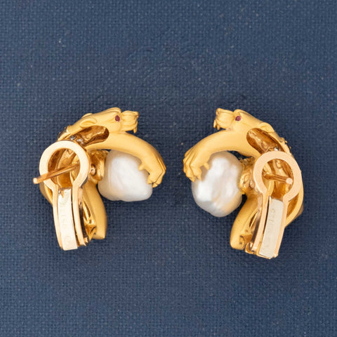 Vintage Pearl Panther Earrings, by Carrera y Carrera