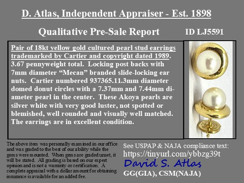 Vintage Cartier pearl stud earrings in 18kt yellow gold, 11.30mm – alternate view 4