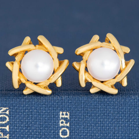 Vintage Tiffany & Co. cultured pearl X earrings in 18kt yellow gold