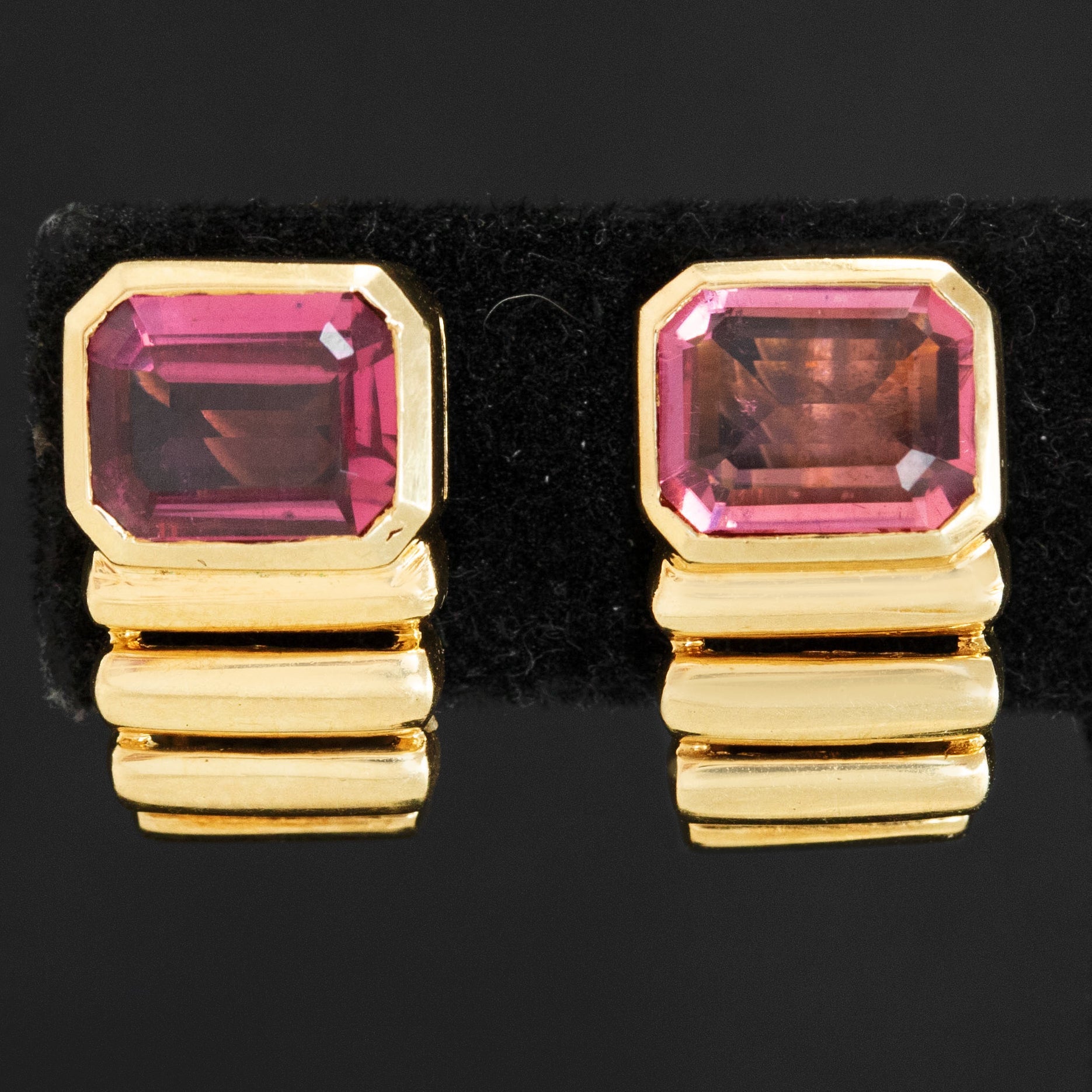 Vintage Pink Tourmaline Bezel Fluted Earrings, Italian