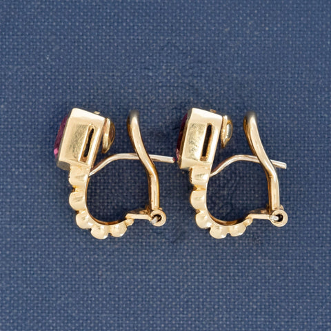 Vintage Pink Tourmaline Bezel Fluted Earrings, Italian