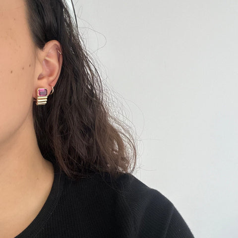 Vintage Pink Tourmaline Bezel Fluted Earrings, Italian