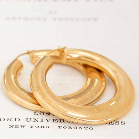Vintage Puffy Wide Hoop Earrings, Italian