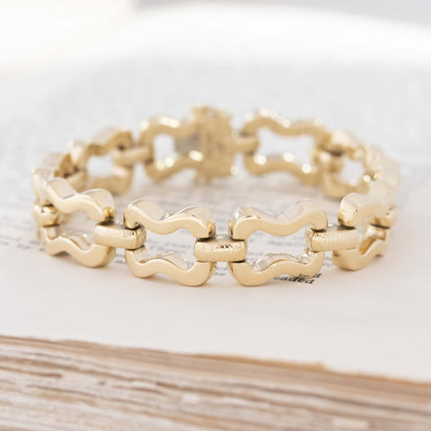 Vintage Rectangular Link Yellow Gold Bracelet
