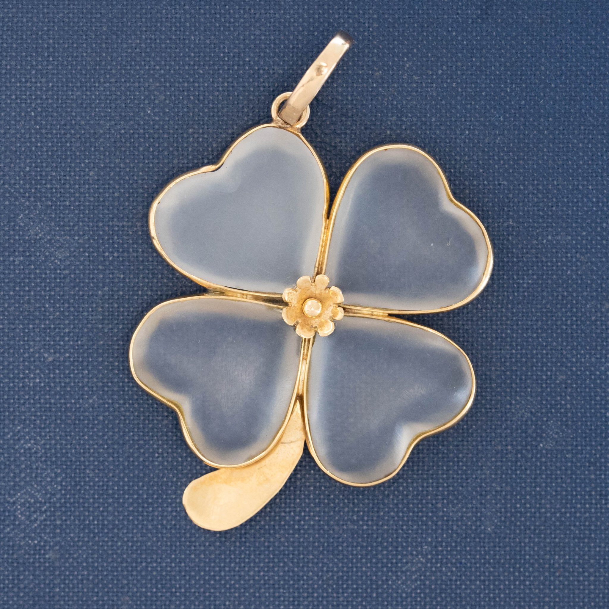 Vintage Rock Crystal Four Leaf Clover Pendant