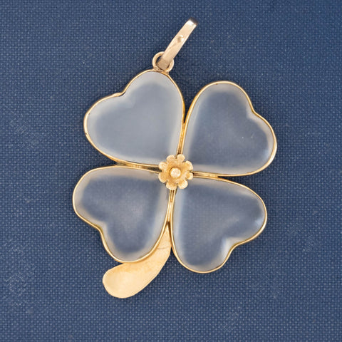 Vintage Rock Crystal Four Leaf Clover Pendant