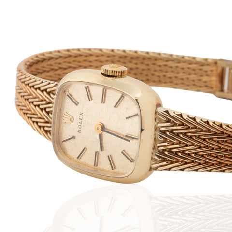 Vintage Rolex 14K yellow gold ladies watch with woven gold bracelet – alternate view 4