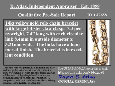 Vintage Rolo Chain Bracelet, 14kt
