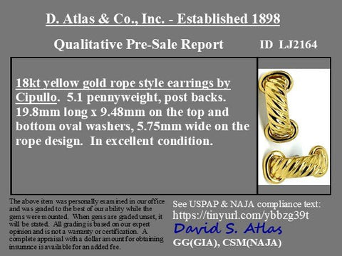 Vintage Aldo Cipullo rope hoop earrings in 18kt yellow gold – alternate view 3