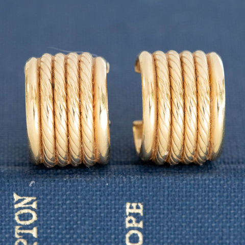 Vintage Rope Hoop Huggie Earrings, Italian
