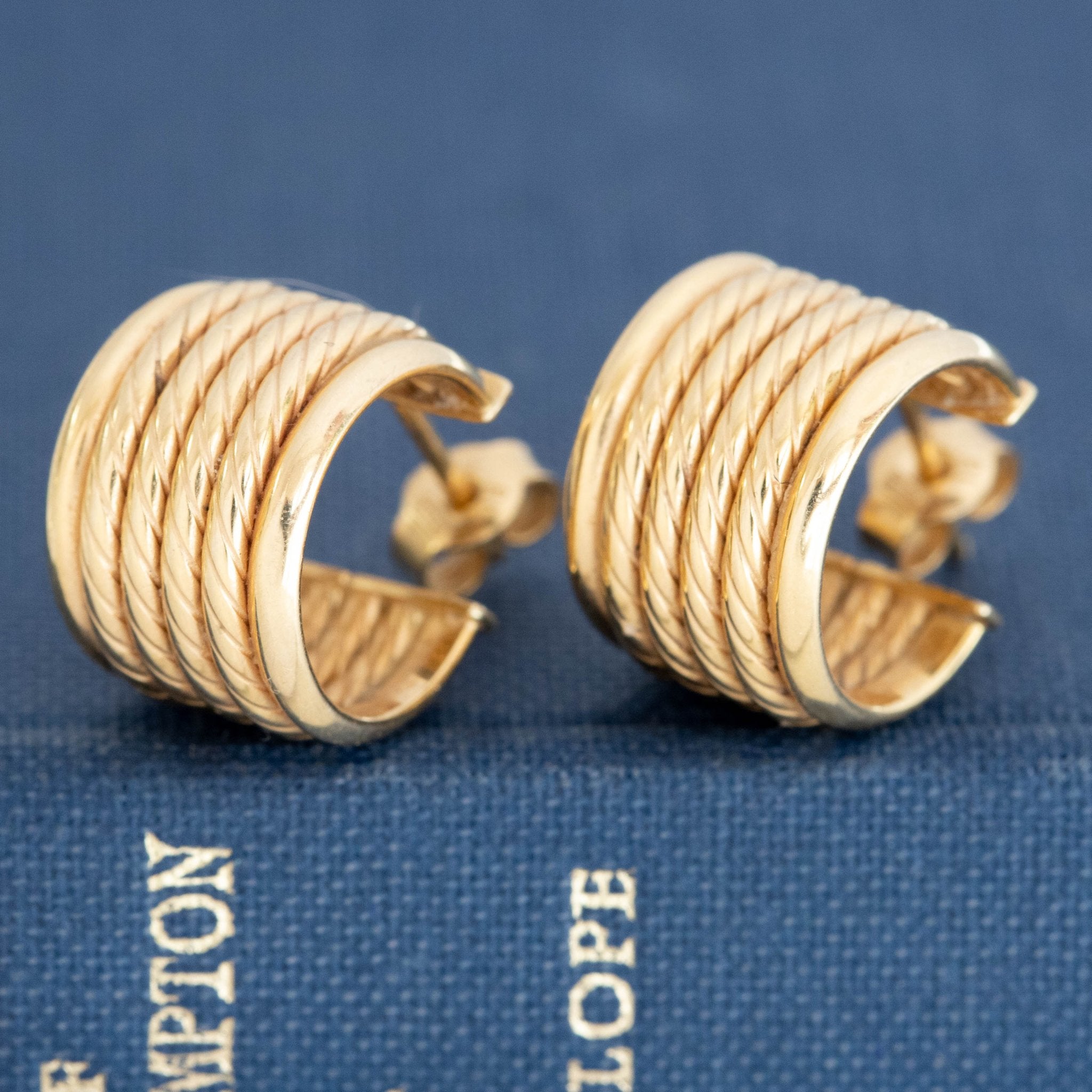 Vintage Rope Hoop Huggie Earrings, Italian