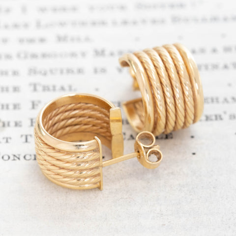 Vintage Rope Hoop Huggie Earrings, Italian