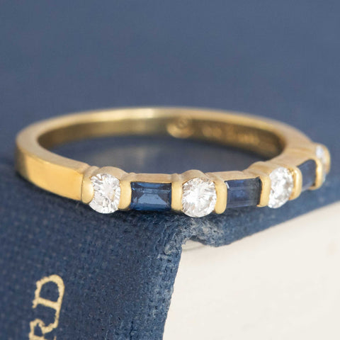 Vintage Round Cut Diamond & Sapphire 7-Stone Band by Tiffany & Co.