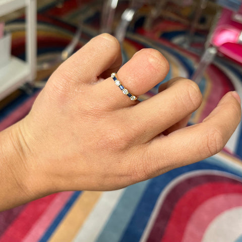 Vintage Round Cut Diamond & Sapphire 7-Stone Band by Tiffany & Co.