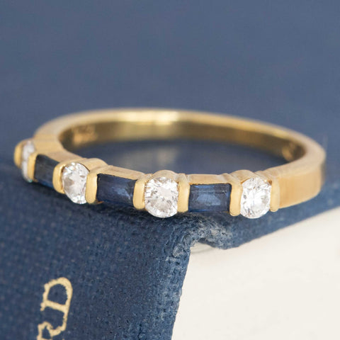 Vintage Round Cut Diamond & Sapphire 7-Stone Band by Tiffany & Co.