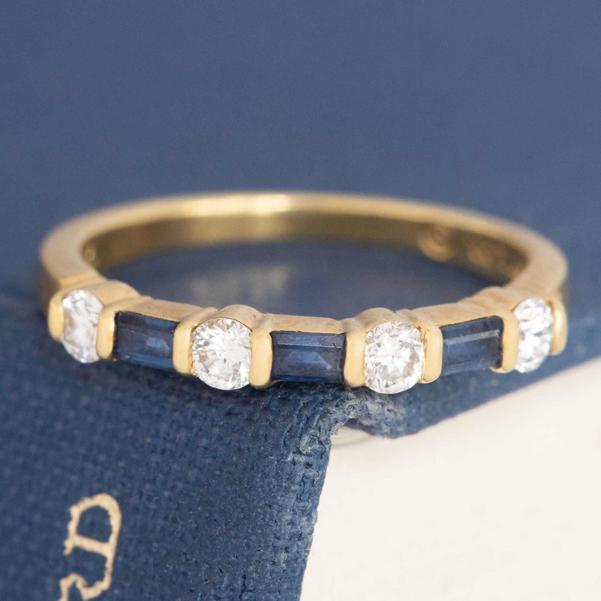 Vintage Round Cut Diamond & Sapphire 7-Stone Band by Tiffany & Co.