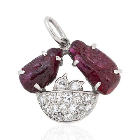 Vintage Ruby & Diamond Birds in a Nest Charm