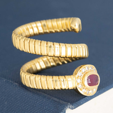 Vintage Ruby & Diamond Serpent Motif Tubogas Ring