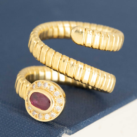 Vintage Ruby & Diamond Serpent Motif Tubogas Ring