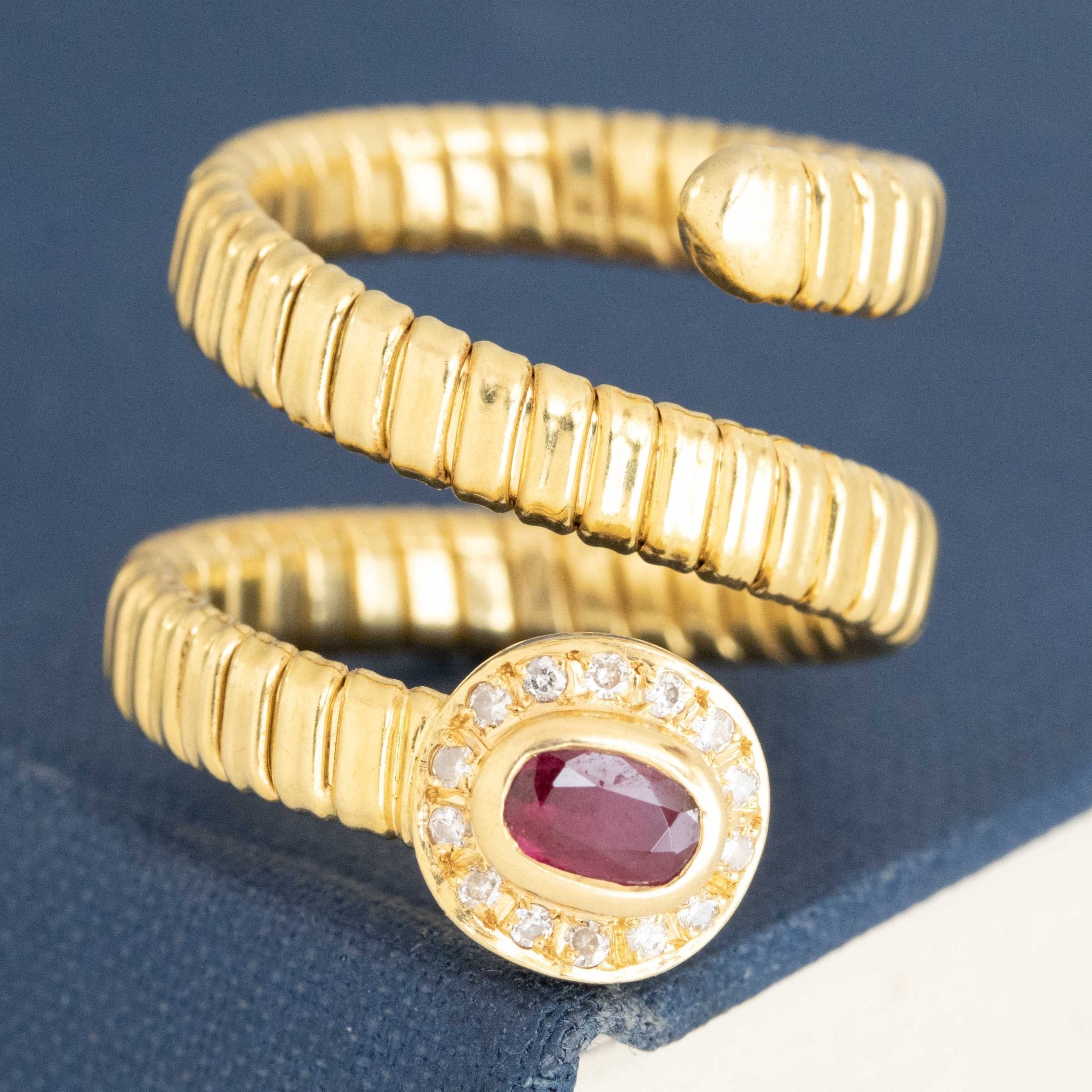 Vintage Ruby & Diamond Serpent Motif Tubogas Ring