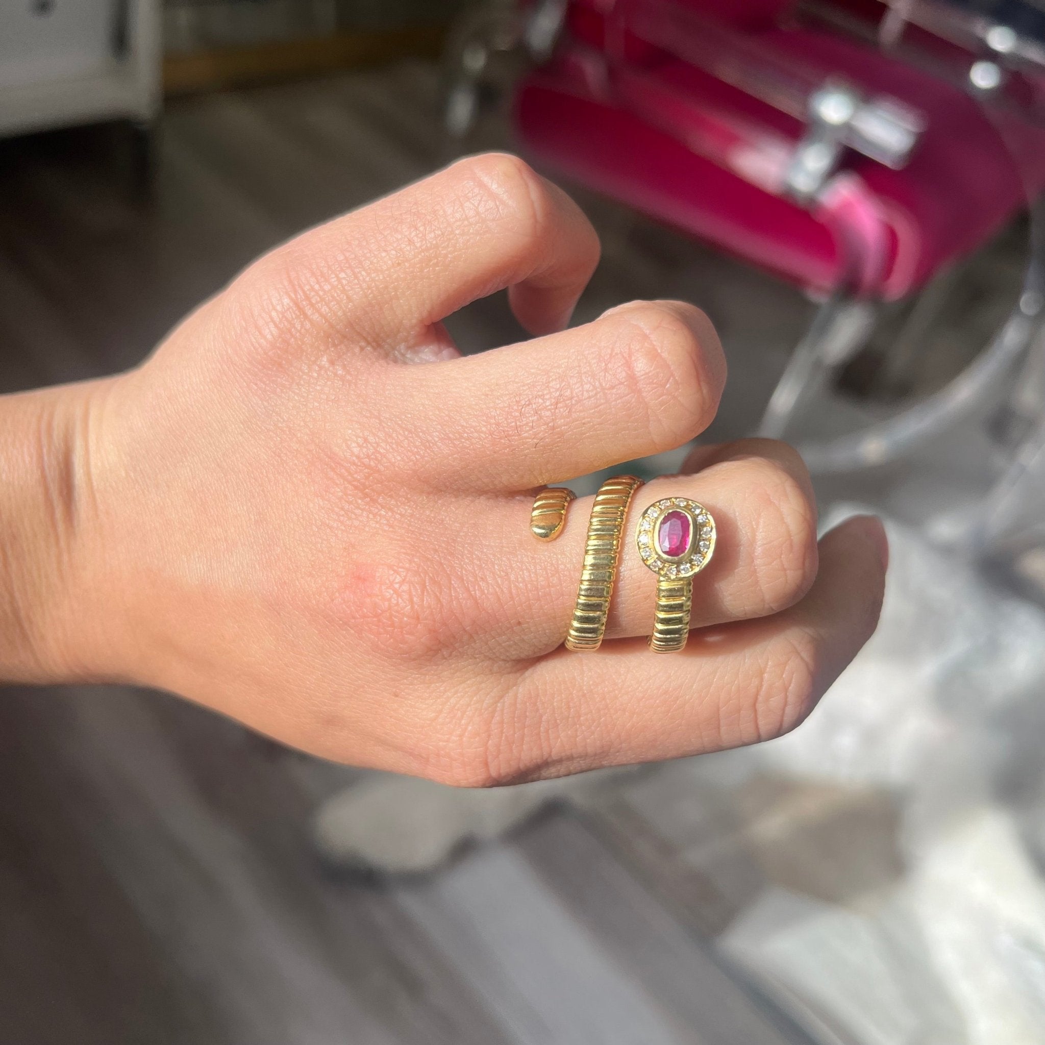 Vintage Ruby & Diamond Serpent Motif Tubogas Ring