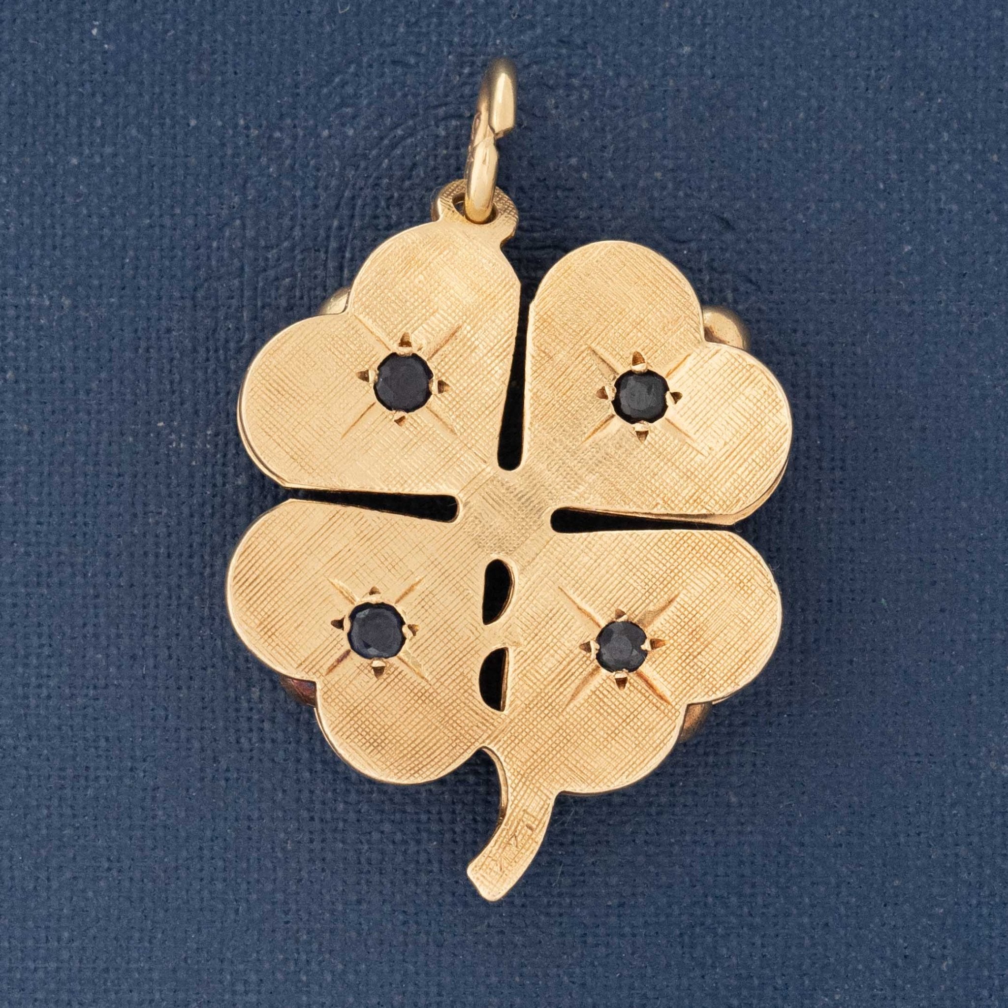 Vintage Ruby & Sapphire Four Leaf Clover Pendant