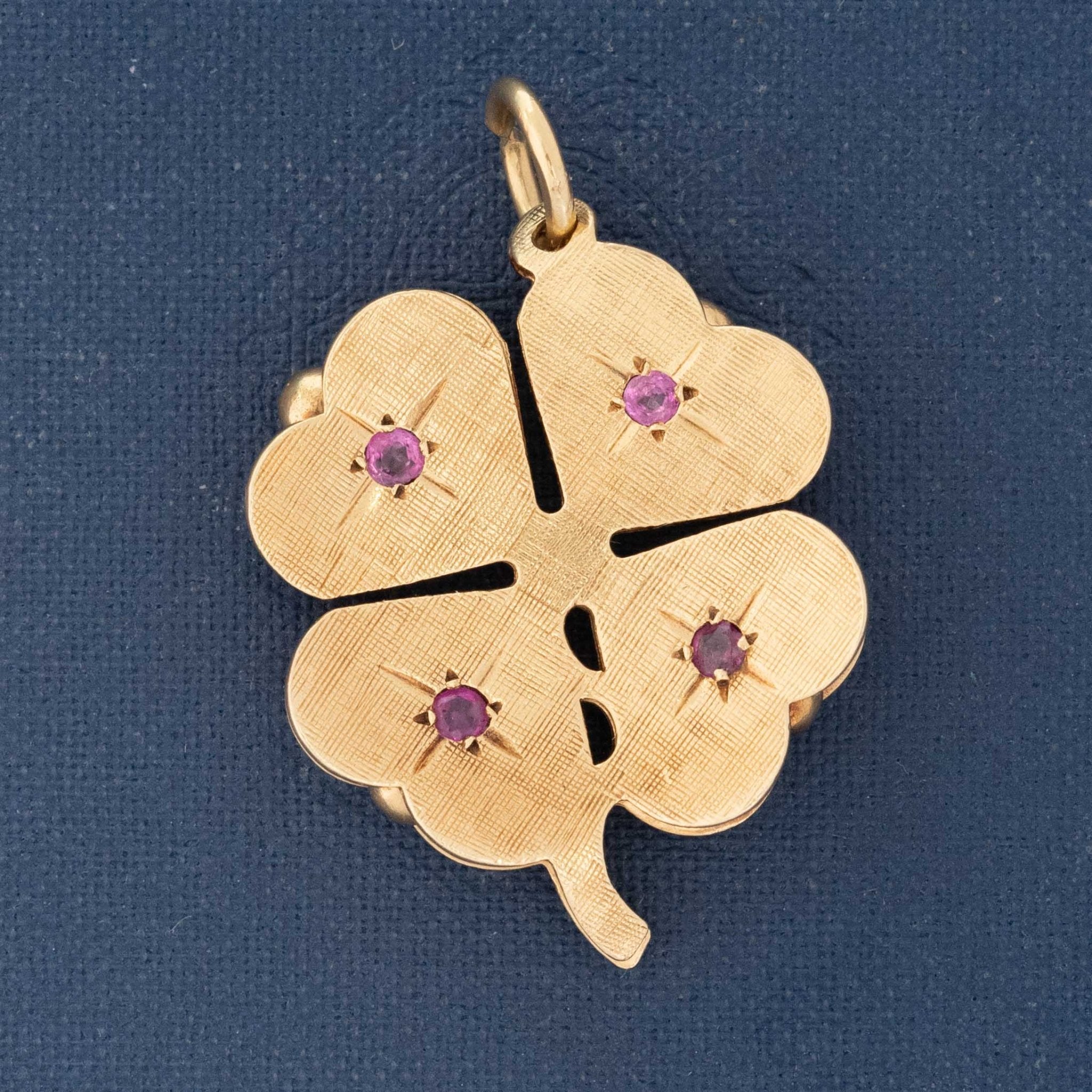 Vintage Ruby & Sapphire Four Leaf Clover Pendant