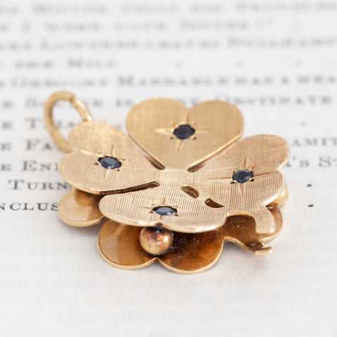 Vintage Ruby & Sapphire Four Leaf Clover Pendant