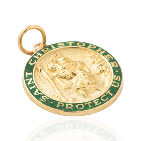 Vintage Saint Christopher Protect Us Enamel Pendant
