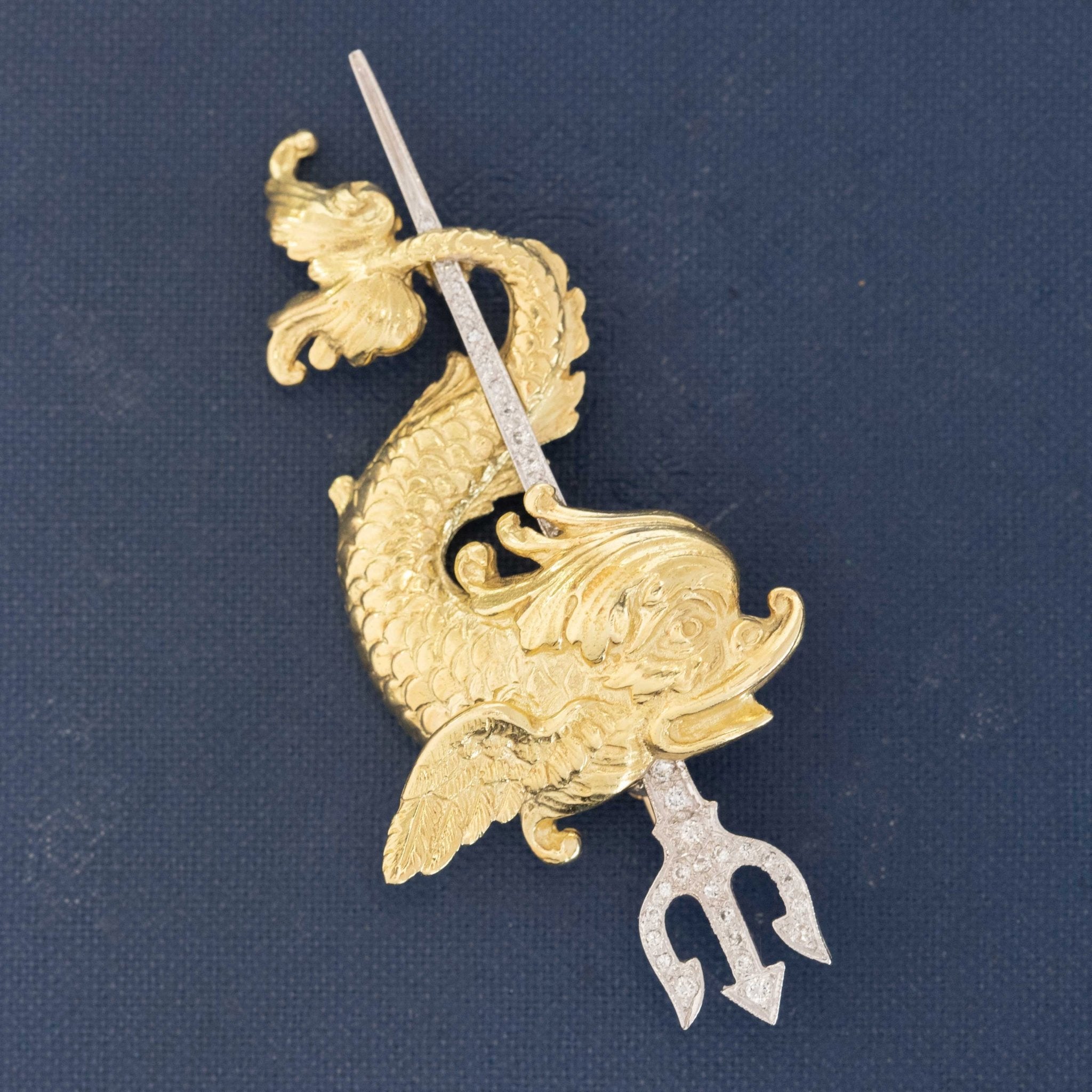 Midcentury gold and diamond ocean-inspired pin