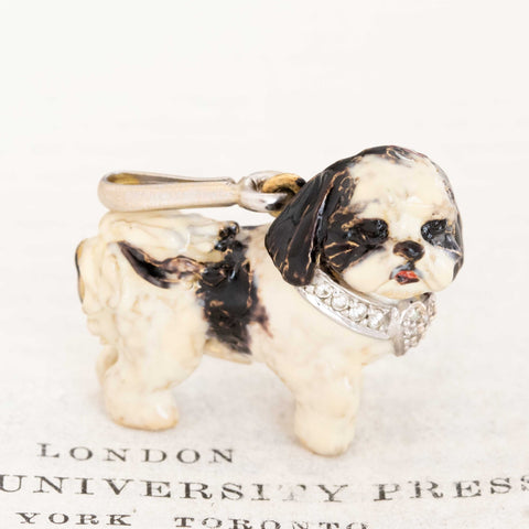 Vintage Shih Tzu Enamel Dog Pendant