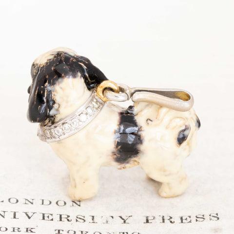 Vintage Shih Tzu Enamel Dog Pendant