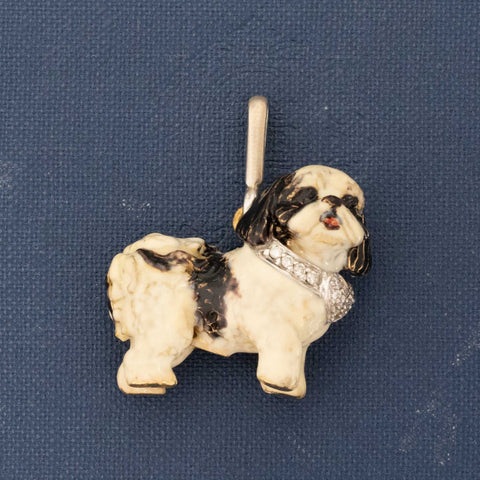 Vintage Shih Tzu Enamel Dog Pendant