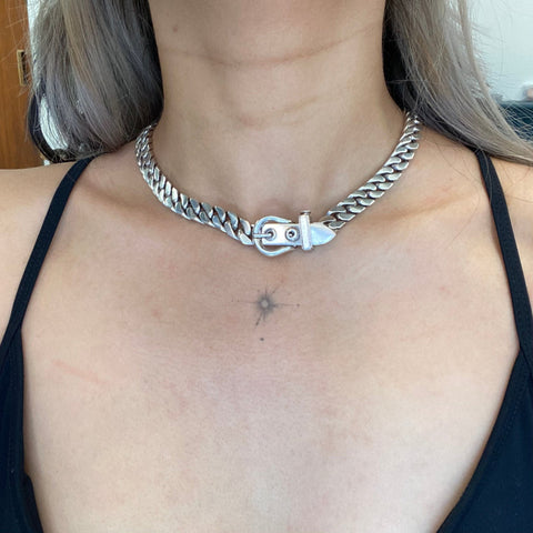 Vintage Silver Buckle Necklace, by Hermes Paris
