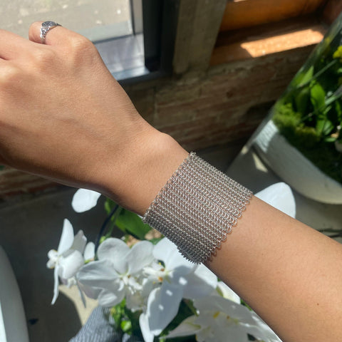 Wide silver mesh bracelet by Elsa Peretti for Tiffany & Co.