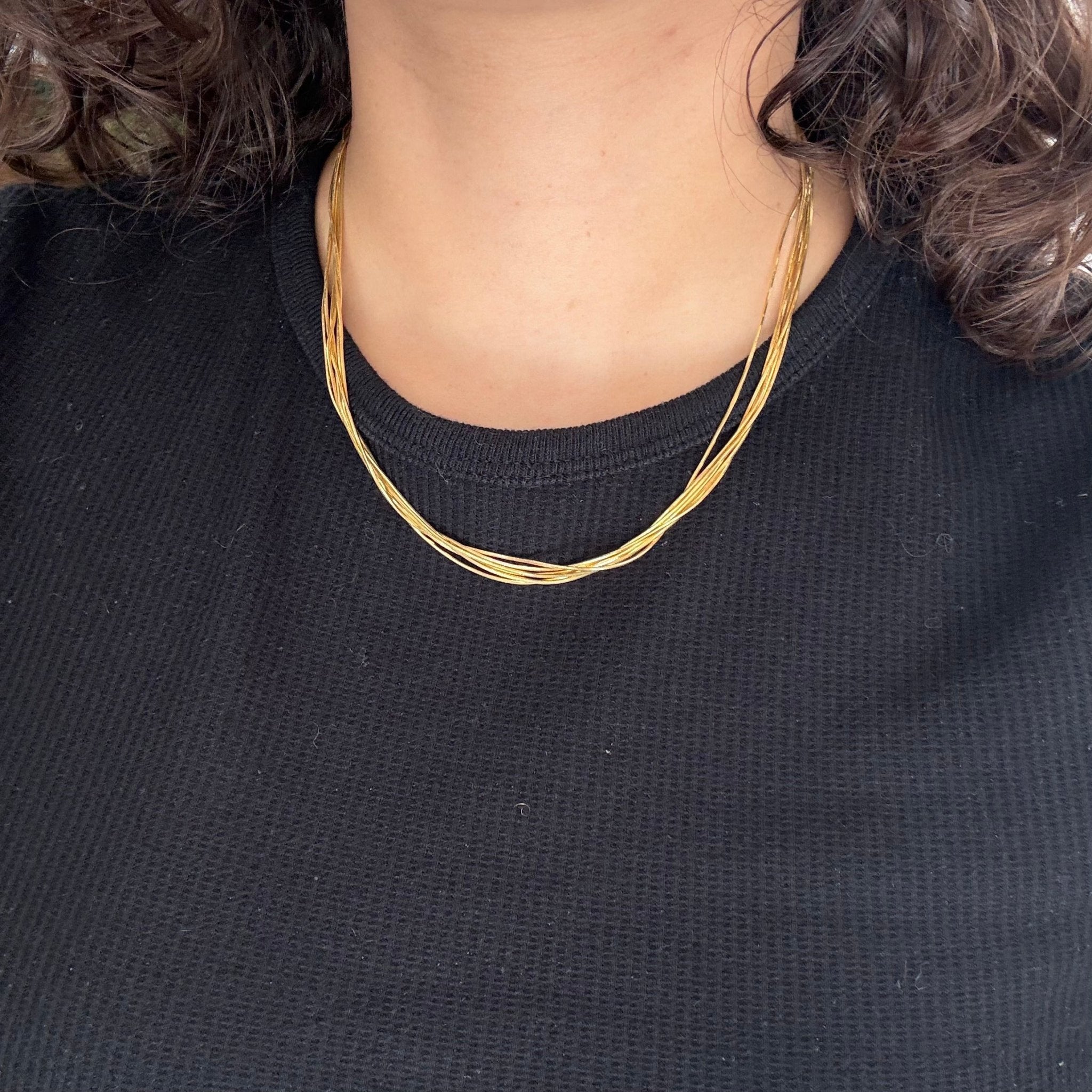 Vintage Six Row Snake Chain Necklace, 16"