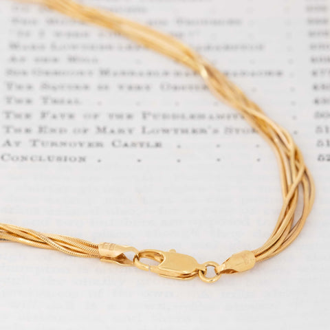 Vintage Six Row Snake Chain Necklace, 18"