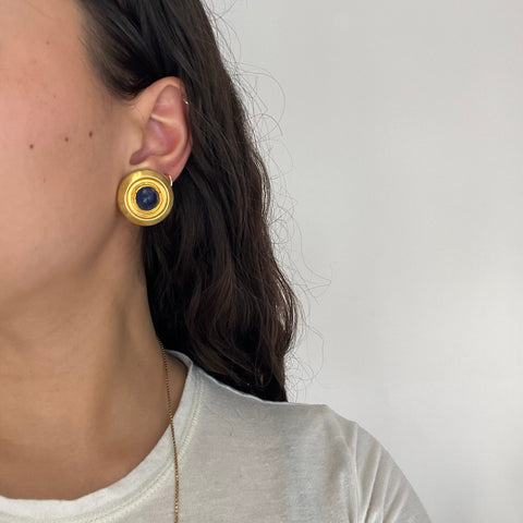 Vintage Sodalite Ear Clips, by Lalaounis
