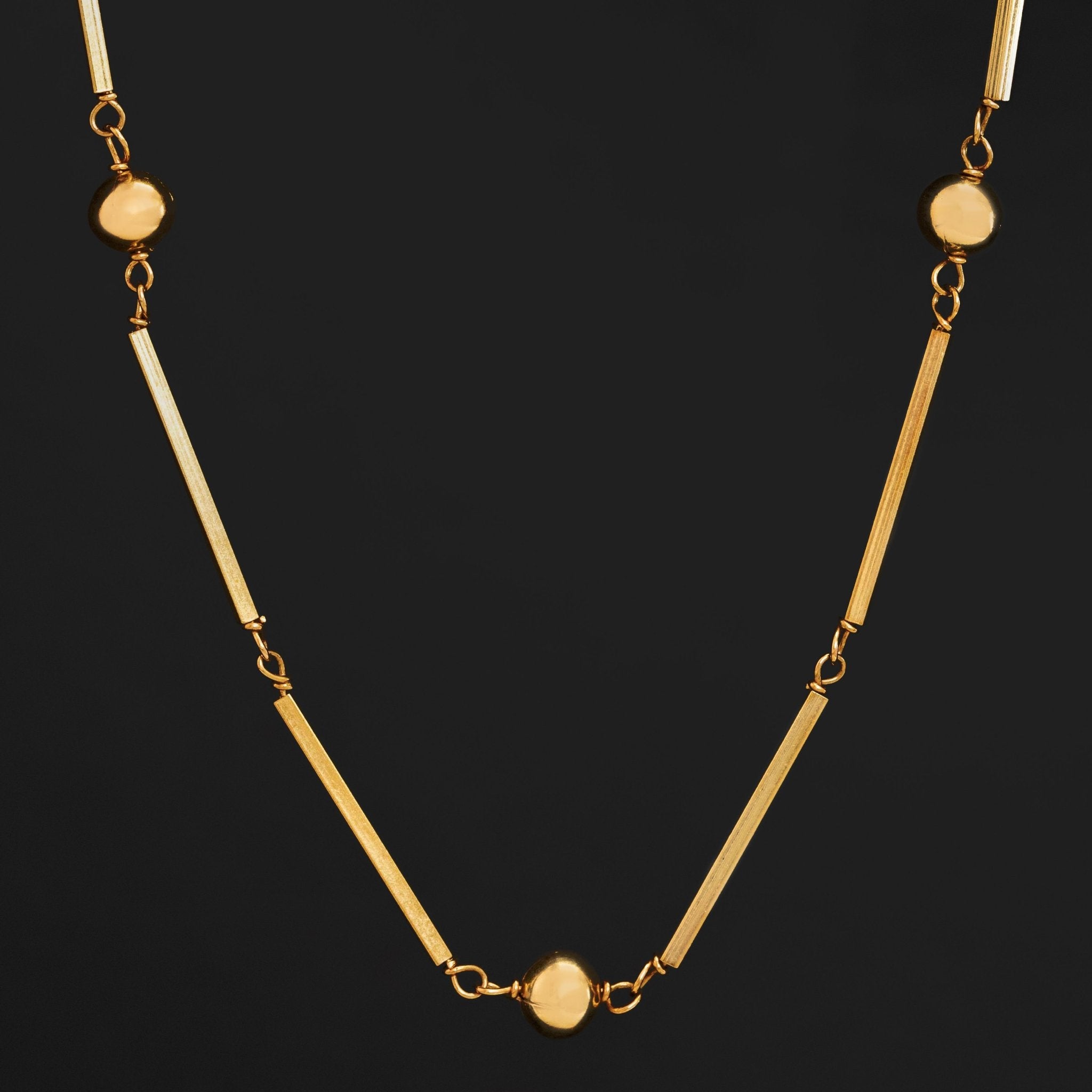 Vintage Sphere & Bar Link Long Chain Necklace