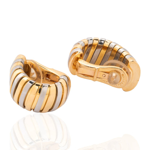 Vintage Steel & Gold Tubogas Clip-On Earrings, by Bvlgari