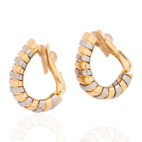 Vintage Steel & Gold Tubogas Clip-On Earrings, by Bvlgari