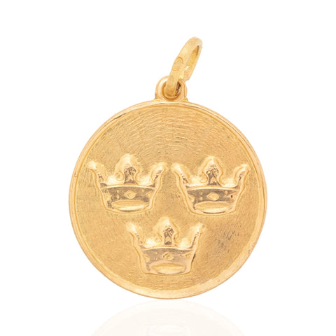 Vintage Swedish three crowns SVERIGE charm in 14kt yellow gold