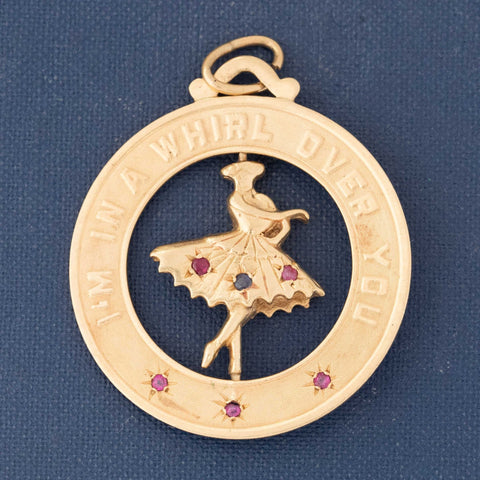 Vintage Tiffany & Co. gemstone spinning ballerina I'm In A Twirl Over You charm pendant in 14kt yellow gold