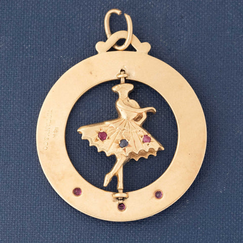 Vintage Tiffany & Co. gemstone spinning ballerina I'm In A Twirl Over You charm pendant in 14kt yellow gold – alternate view 2