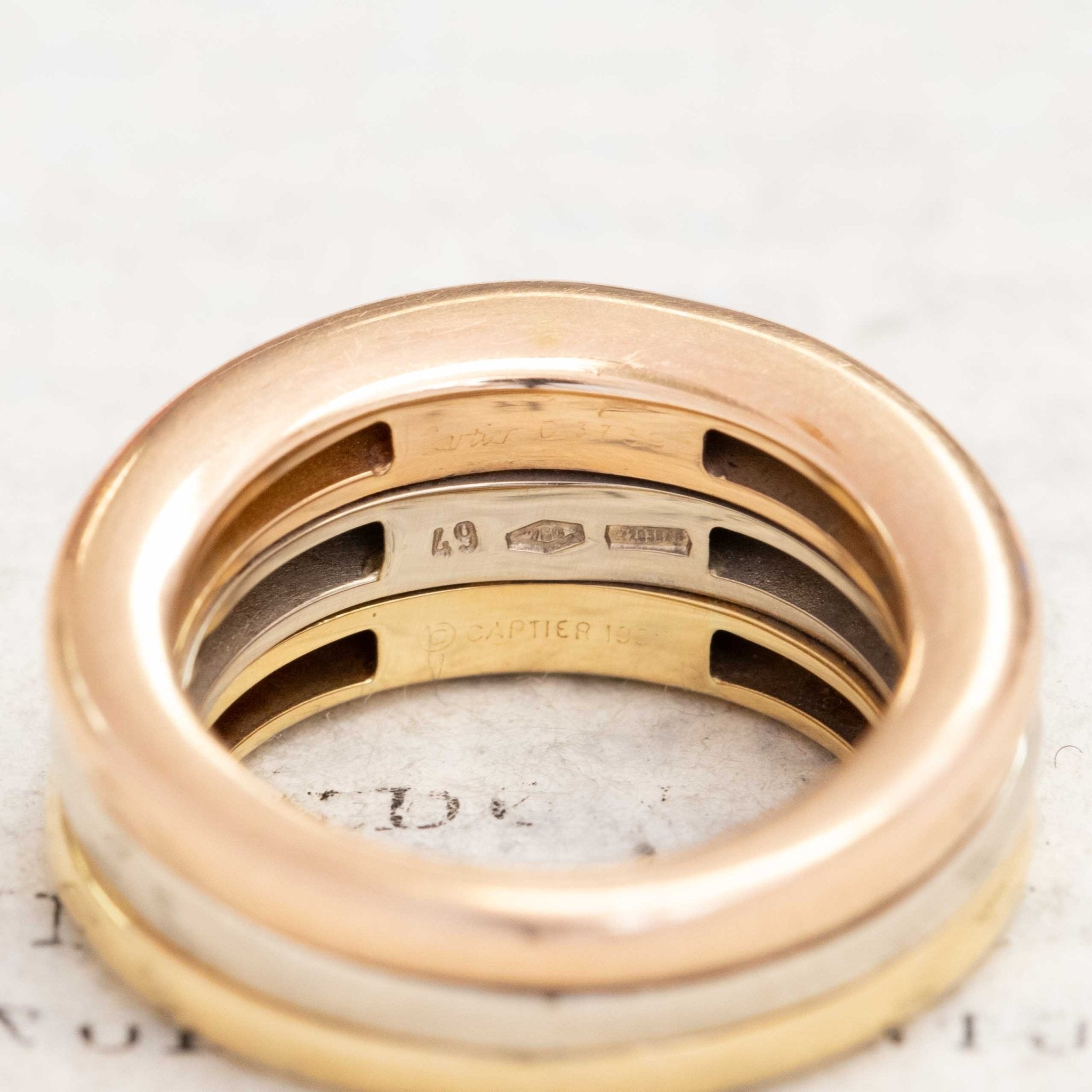 Estate Cartier triple gold diamond band—vintage charm, modern versatility. Perfect for stacking, gifting, or wearing as your forever ring.