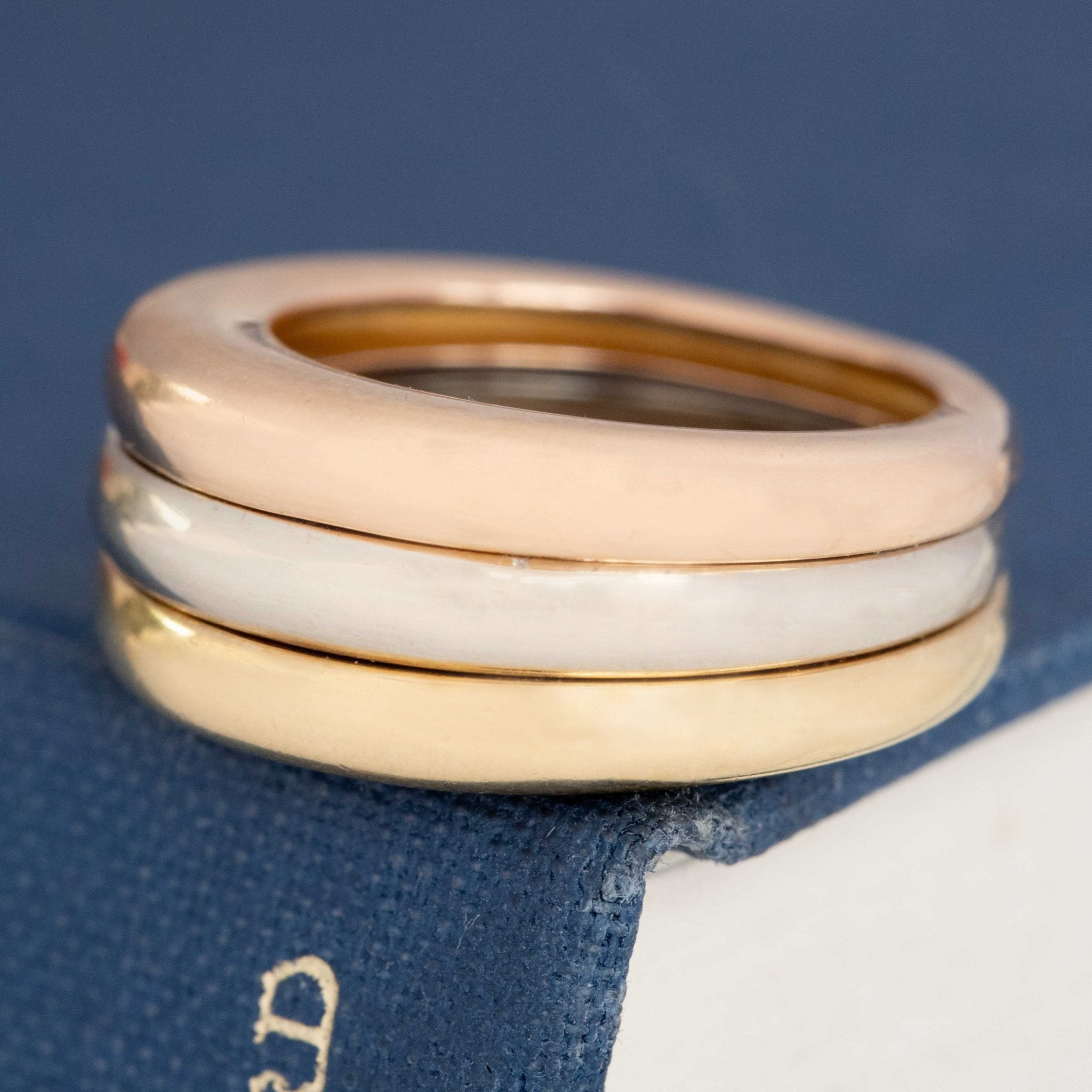 Estate Cartier triple gold diamond band—vintage charm, modern versatility. Perfect for stacking, gifting, or wearing as your forever ring.