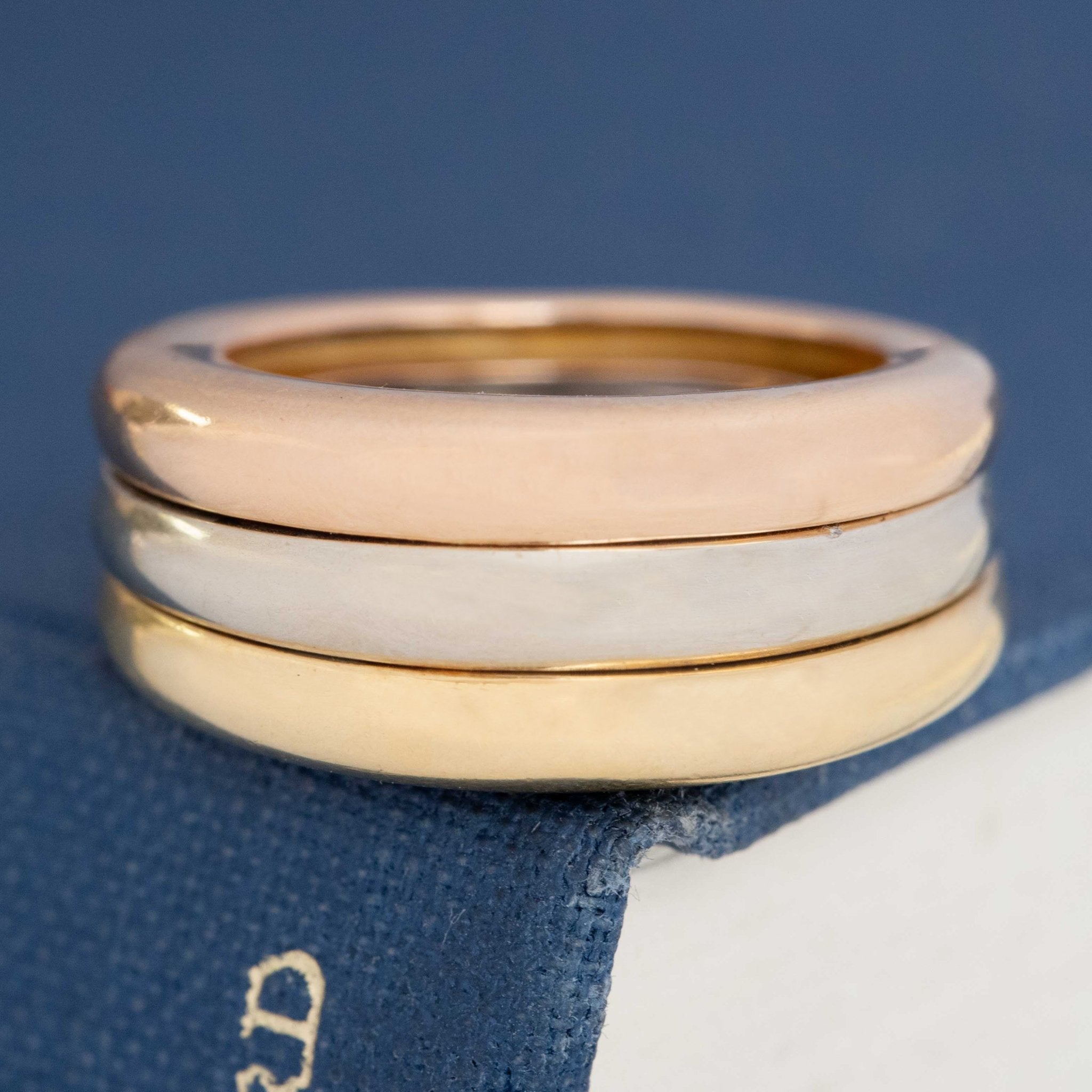 Vintage Cartier triple-tone gold band with diamonds—timeless, chic, and stackable. The perfect estate jewelry find for everyday elegance.
