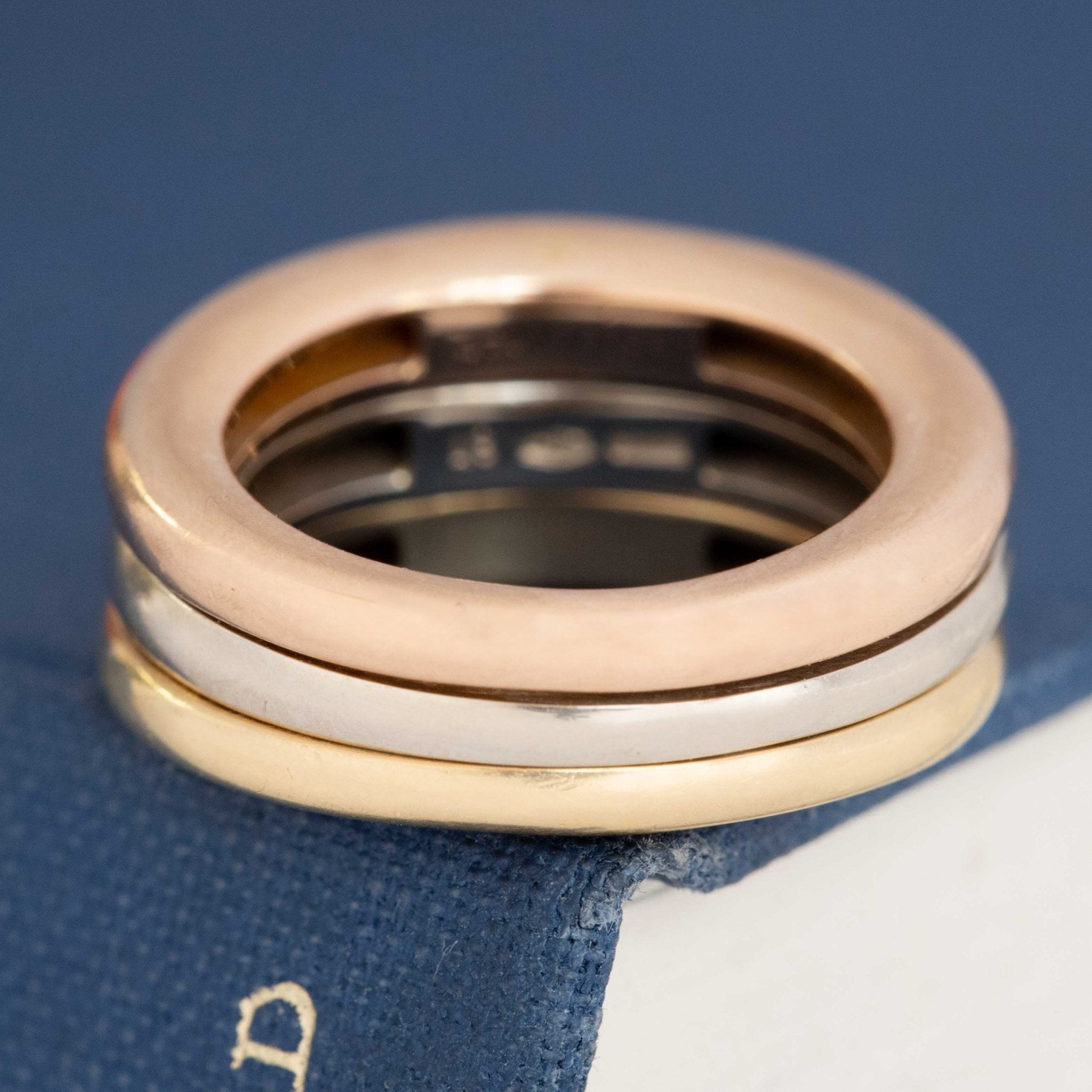 Vintage Cartier triple-tone gold band with diamonds—timeless, chic, and stackable. The perfect estate jewelry find for everyday elegance.